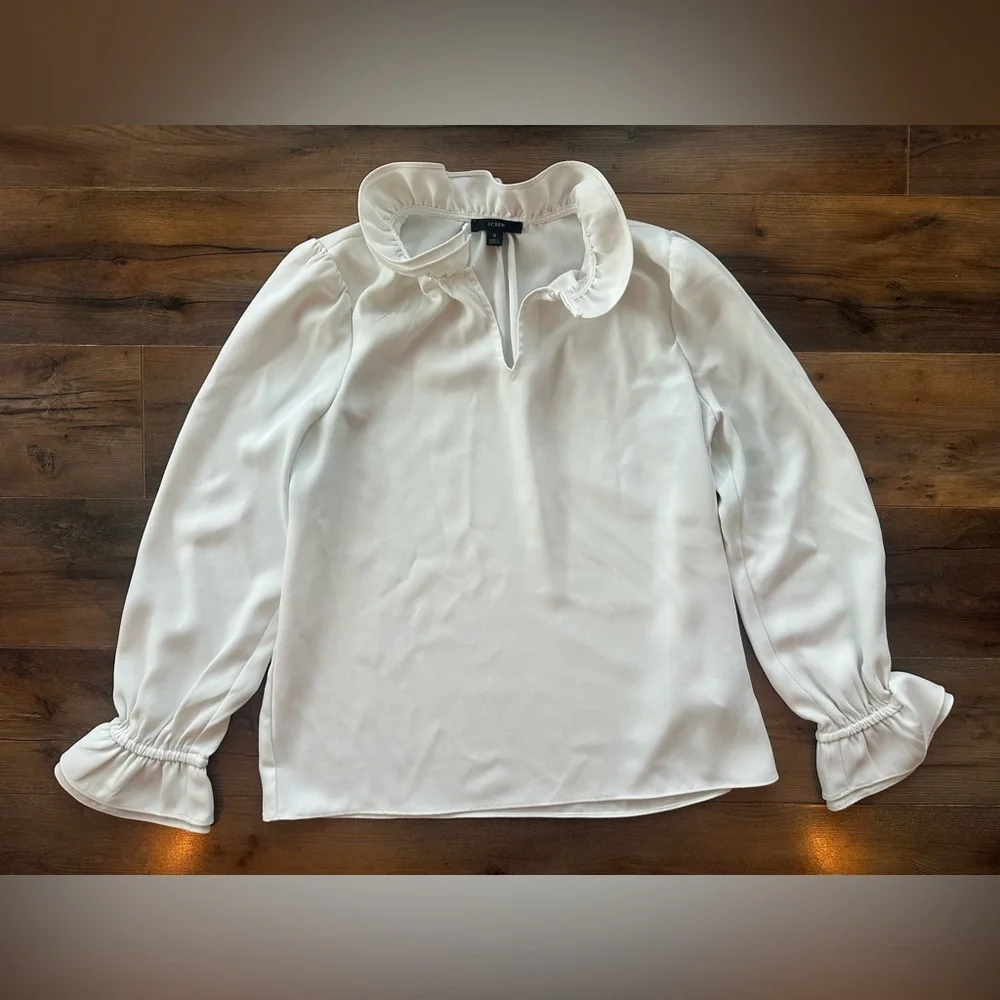J.Crew Ivory Ruffle Collar Blouse Small Romantic Preppy Career Chic Top